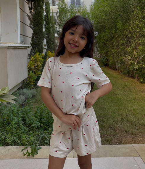 Girls summer pajama set Red Hearts t-shirt + Shorts